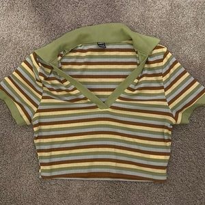 Cropped green, yellow, and brown top